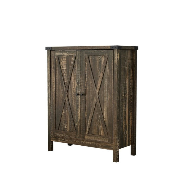 English Elm 31.5 Inch Vintage Black Farmhouse Shoe Cabinet Double Door Entryway Storage Holds 15 Pairs W3151P511677