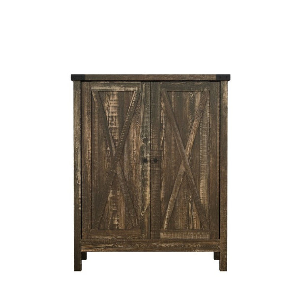English Elm 31.5 Inch Vintage Black Farmhouse Shoe Cabinet Double Door Entryway Storage Holds 15 Pairs W3151P511677