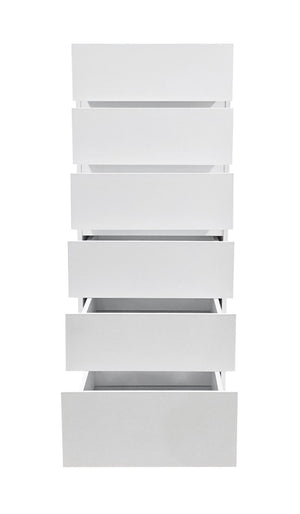 English Elm 6 Drawer Tall White Chest with Natural Wood Legs Push Open Minimalist Bedroom Storage W3151S00080