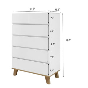 English Elm 4+2 Drawer White Dresser with Natural Wood Legs Handle Free Modern Bedroom Storage W3151S00081