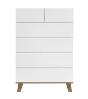 English Elm 4+2 Drawer White Dresser with Natural Wood Legs Handle Free Modern Bedroom Storage W3151S00081