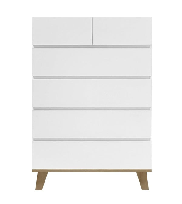 English Elm 4+2 Drawer White Dresser with Natural Wood Legs Handle Free Modern Bedroom Storage W3151S00081