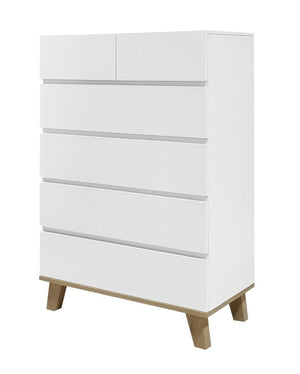 English Elm 4+2 Drawer White Dresser with Natural Wood Legs Handle Free Modern Bedroom Storage W3151S00081