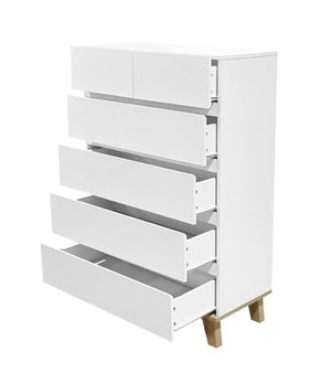 English Elm 4+2 Drawer White Dresser with Natural Wood Legs Handle Free Modern Bedroom Storage W3151S00081
