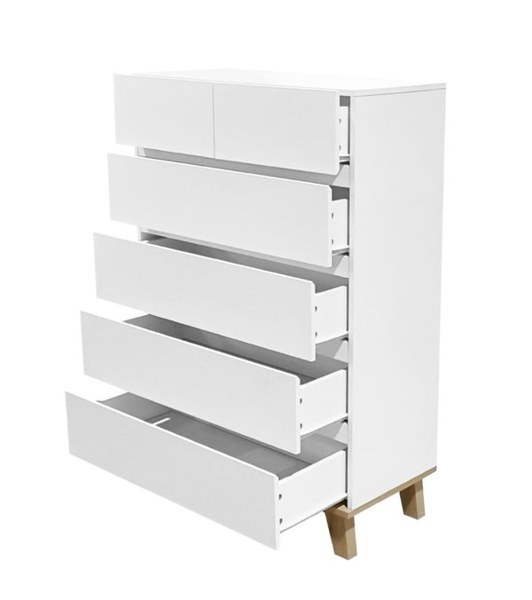 English Elm 4+2 Drawer White Dresser with Natural Wood Legs Handle Free Modern Bedroom Storage W3151S00081
