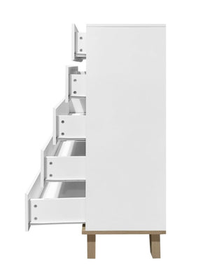 English Elm 4+2 Drawer White Dresser with Natural Wood Legs Handle Free Modern Bedroom Storage W3151S00081