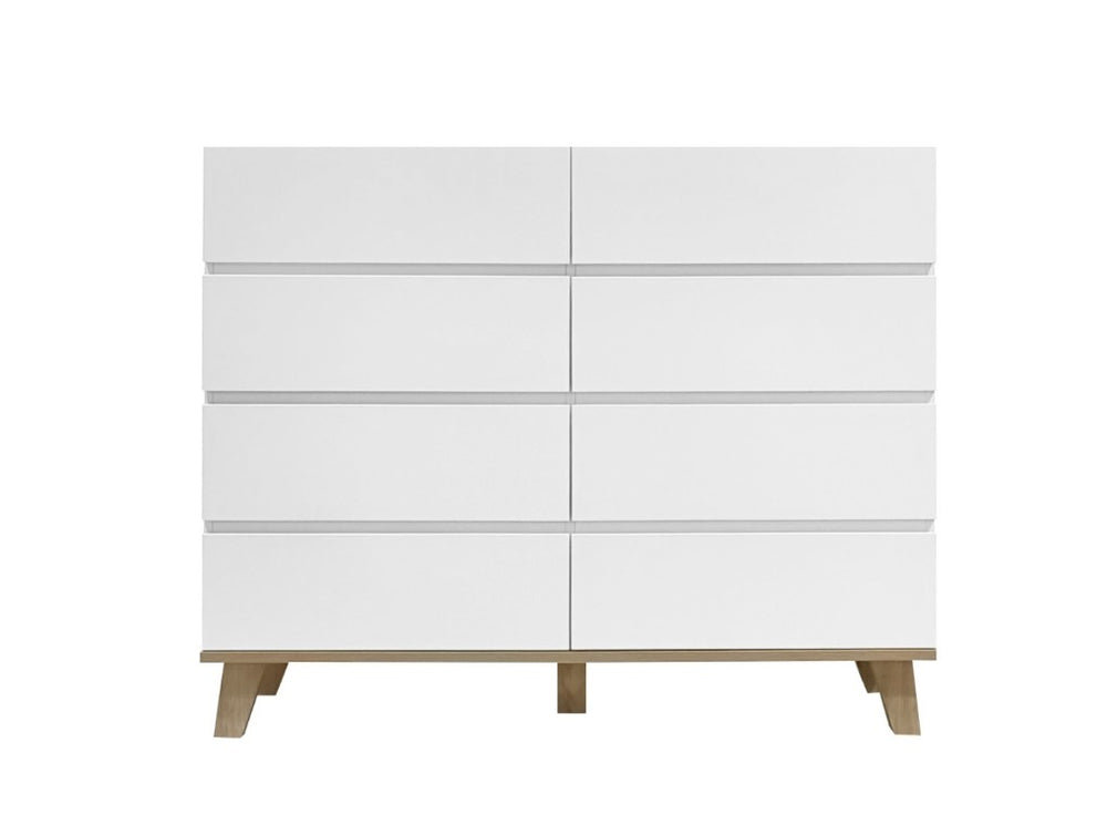 English Elm 8 Drawer Tall White Chest with Solid Wood Legs Minimalist Bedroom Storage Cabinet W3151S00082