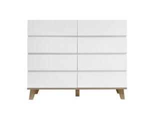 English Elm 8 Drawer Tall White Chest with Solid Wood Legs Minimalist Bedroom Storage Cabinet W3151S00082