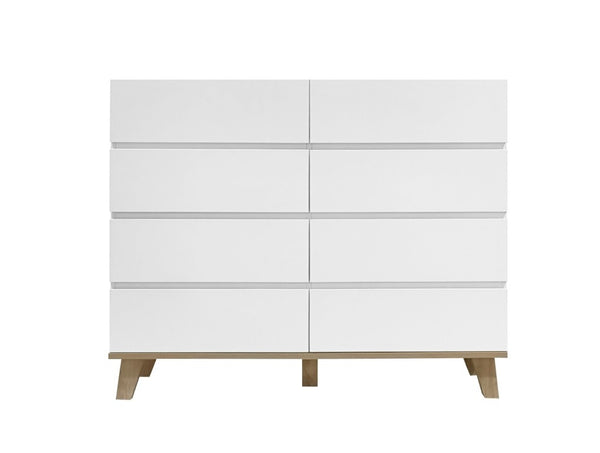 English Elm 8 Drawer Tall White Chest with Solid Wood Legs Minimalist Bedroom Storage Cabinet W3151S00082