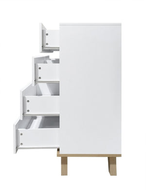English Elm 8 Drawer Tall White Chest with Solid Wood Legs Minimalist Bedroom Storage Cabinet W3151S00082