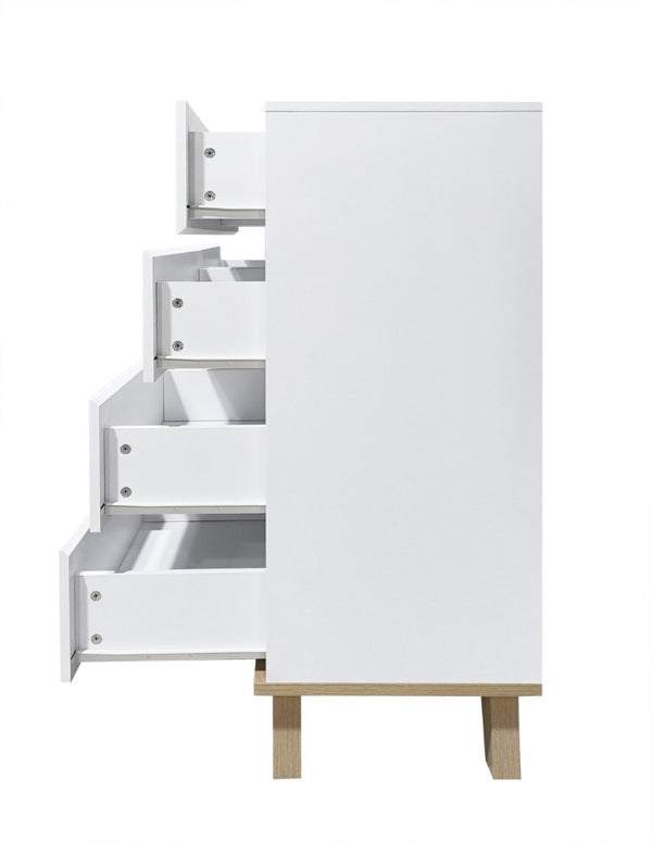 English Elm 8 Drawer Tall White Chest with Solid Wood Legs Minimalist Bedroom Storage Cabinet W3151S00082