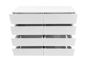 English Elm 8 Drawer Tall White Chest with Solid Wood Legs Minimalist Bedroom Storage Cabinet W3151S00082