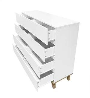 English Elm 8 Drawer Tall White Chest with Solid Wood Legs Minimalist Bedroom Storage Cabinet W3151S00082
