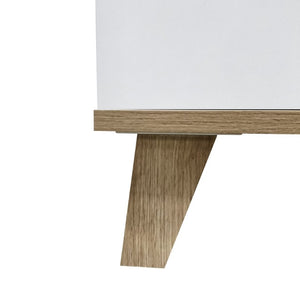 English Elm 8 Drawer Tall White Chest with Solid Wood Legs Minimalist Bedroom Storage Cabinet W3151S00082