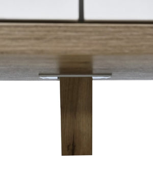 English Elm 6 Drawer White Minimalist Dresser with Natural Wood Legs for Bedroom Organization W3151S00083