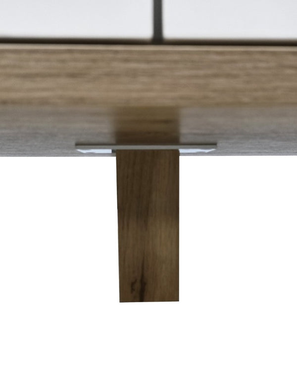 English Elm 6 Drawer White Minimalist Dresser with Natural Wood Legs for Bedroom Organization W3151S00083