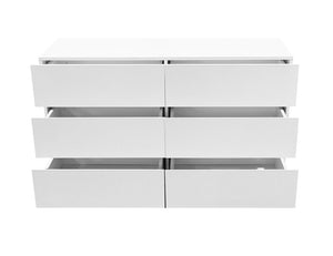 English Elm 6 Drawer White Minimalist Dresser with Natural Wood Legs for Bedroom Organization W3151S00083