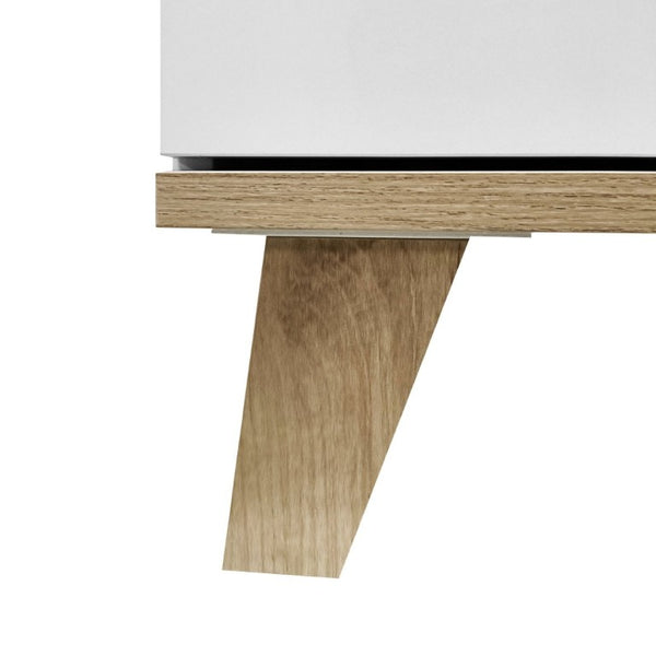 English Elm 6 Drawer White Minimalist Dresser with Natural Wood Legs for Bedroom Organization W3151S00083