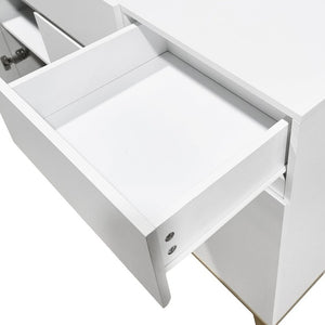 English Elm 3 Drawer and Door White Storage Chest with Natural Wood Legs for Bedroom Decor W3151S00084