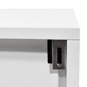 English Elm 3 Drawer and Door White Storage Chest with Natural Wood Legs for Bedroom Decor W3151S00084