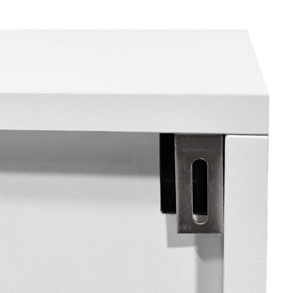 English Elm 3 Drawer and Door White Storage Chest with Natural Wood Legs for Bedroom Decor W3151S00084