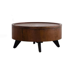 English Elm 30.71 Round Flip Top Storage Coffee Table Solid Wood Radial Grain Mid-Century Modern W3158P489271
