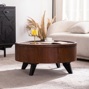 English Elm 30.71 Round Flip Top Storage Coffee Table Solid Wood Radial Grain Mid-Century Modern W3158P489271