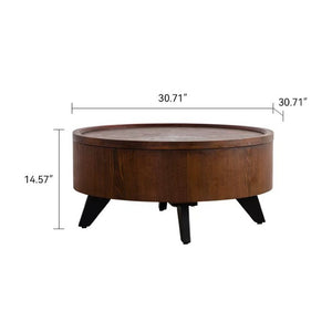 English Elm 30.71 Round Flip Top Storage Coffee Table Solid Wood Radial Grain Mid-Century Modern W3158P489271