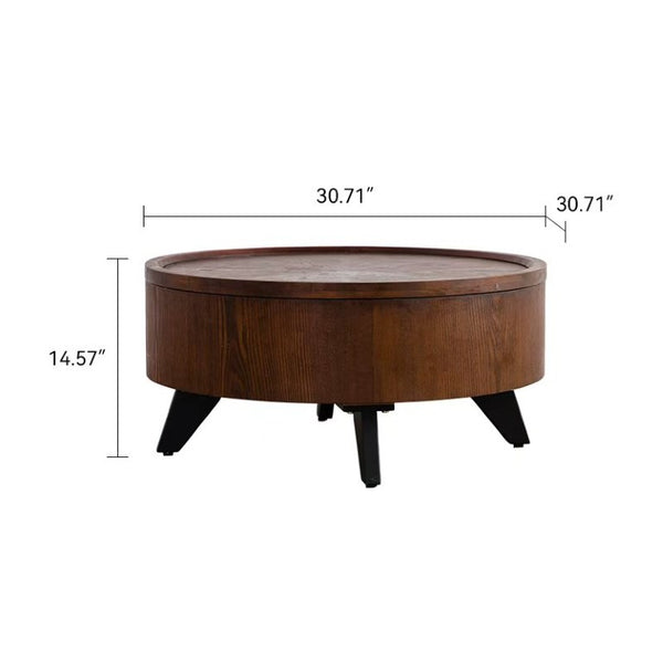 English Elm 30.71 Round Flip Top Storage Coffee Table Solid Wood Radial Grain Mid-Century Modern W3158P489271
