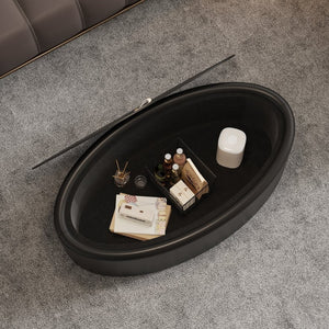 English Elm 33.46 Oval Faux Leather Coffee Table with Flip Open Hidden Storage and Tempered Glass Top W3158P496084
