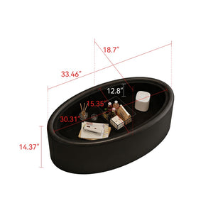 English Elm 33.46 Oval Faux Leather Coffee Table with Flip Open Hidden Storage and Tempered Glass Top W3158P496084