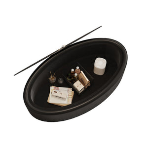 English Elm 33.46 Oval Faux Leather Coffee Table with Flip Open Hidden Storage and Tempered Glass Top W3158P496084