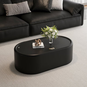 English Elm 33.46 Oval Faux Leather Coffee Table with Tempered Glass Hidden Storage Modern W3158P496085