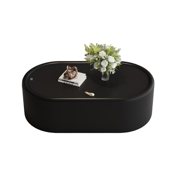 English Elm 33.46 Oval Faux Leather Coffee Table with Tempered Glass Hidden Storage Modern W3158P496085