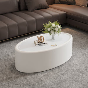 English Elm 33.46 Oval Faux Leather Storage Coffee Table with Tempered Glass Lid for Modern Living W3158P496086