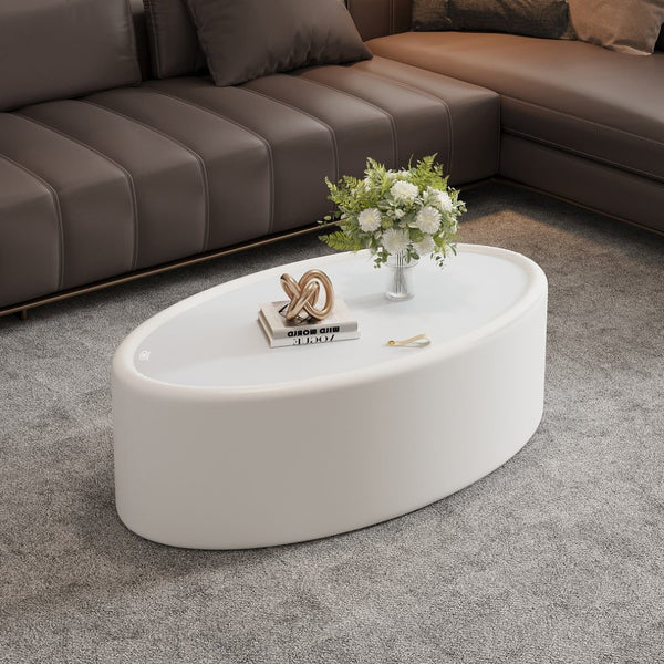 English Elm 33.46 Oval Faux Leather Storage Coffee Table with Tempered Glass Lid for Modern Living W3158P496086