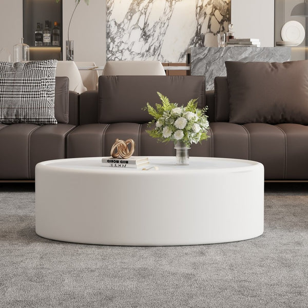 English Elm 33.46 Oval Faux Leather Storage Coffee Table with Tempered Glass Lid for Modern Living W3158P496086