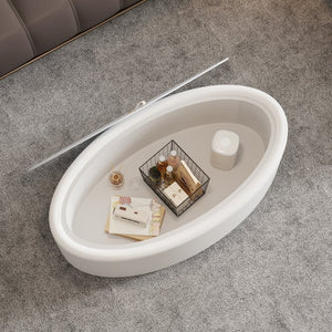 English Elm 33.46 Oval Faux Leather Storage Coffee Table with Tempered Glass Lid for Modern Living W3158P496086
