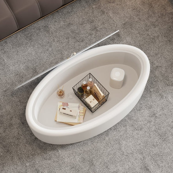 English Elm 33.46 Oval Faux Leather Storage Coffee Table with Tempered Glass Lid for Modern Living W3158P496086