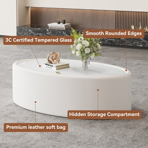 English Elm 33.46 Oval Faux Leather Storage Coffee Table with Tempered Glass Lid for Modern Living W3158P496086