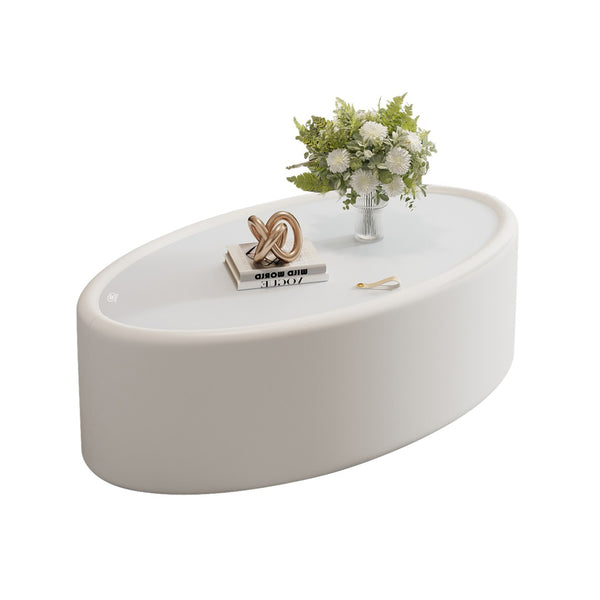 English Elm 33.46 Oval Faux Leather Storage Coffee Table with Tempered Glass Lid for Modern Living W3158P496086