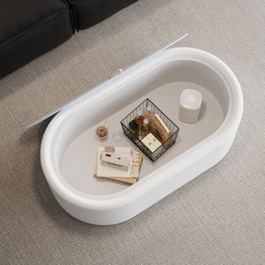 English Elm 33.46 Oval White Leather Storage Coffee Table with Tempered Glass Lid for Living Room W3158P496087