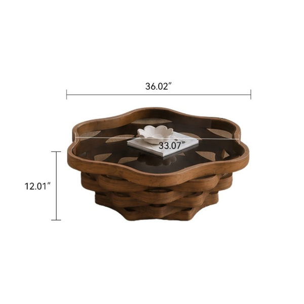 English Elm 35.83 Cloud Shaped Cocktail Table Sculptural Wavy MDF Base Dark Tempered Glass Top W3158P511607