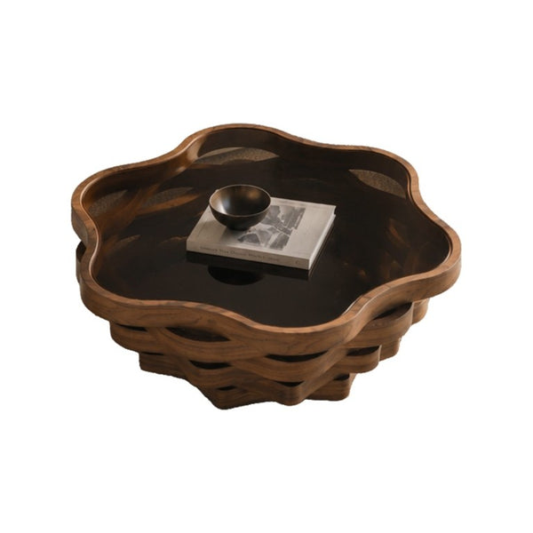 English Elm 35.83 Cloud Shaped Cocktail Table Sculptural Wavy MDF Base Dark Tempered Glass Top W3158P511607