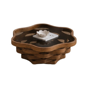 English Elm 35.83 Cloud Shaped Cocktail Table Sculptural Wavy MDF Base Dark Tempered Glass Top W3158P511607