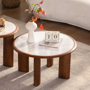 English Elm 27.76 Round Sintered Stone Cocktail Table Walnut Wood Rim Low Profile Living Room W3158P511610