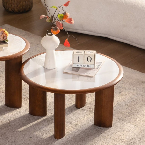 English Elm 27.76 Round Sintered Stone Cocktail Table Walnut Wood Rim Low Profile Living Room W3158P511610