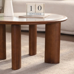 English Elm 27.76 Round Sintered Stone Cocktail Table Walnut Wood Rim Low Profile Living Room W3158P511610