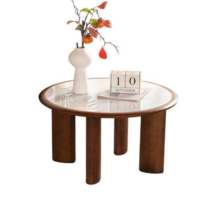 English Elm 27.76 Round Sintered Stone Cocktail Table Walnut Wood Rim Low Profile Living Room W3158P511610