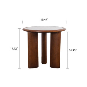 English Elm 19.49 Round Sintered Stone Coffee Table Marble Veined Top Walnut Wood Legs Modern W3158P511611